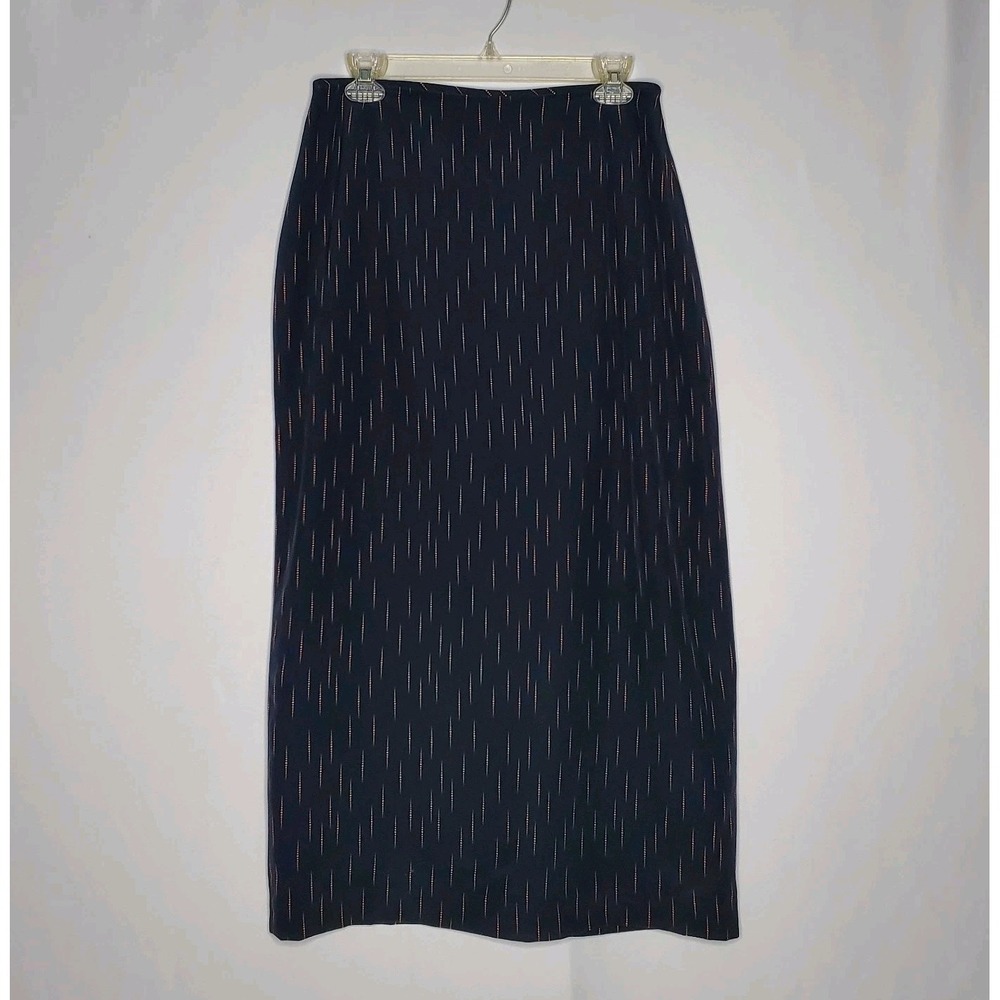Spitalnick 70s Silk Maxi Pencil Skirt 12 Black Pink Stripe Classic Artsy Vintage